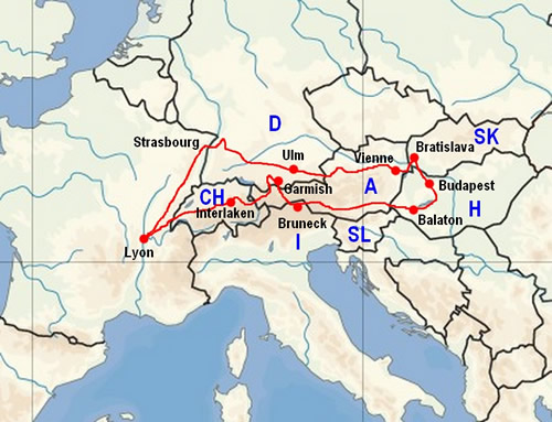 carte du voyage Alpes et Europe de l'est