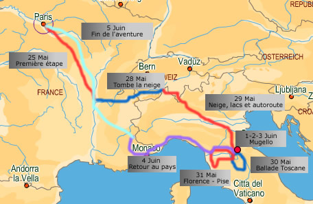 carte du voyage en Toscane